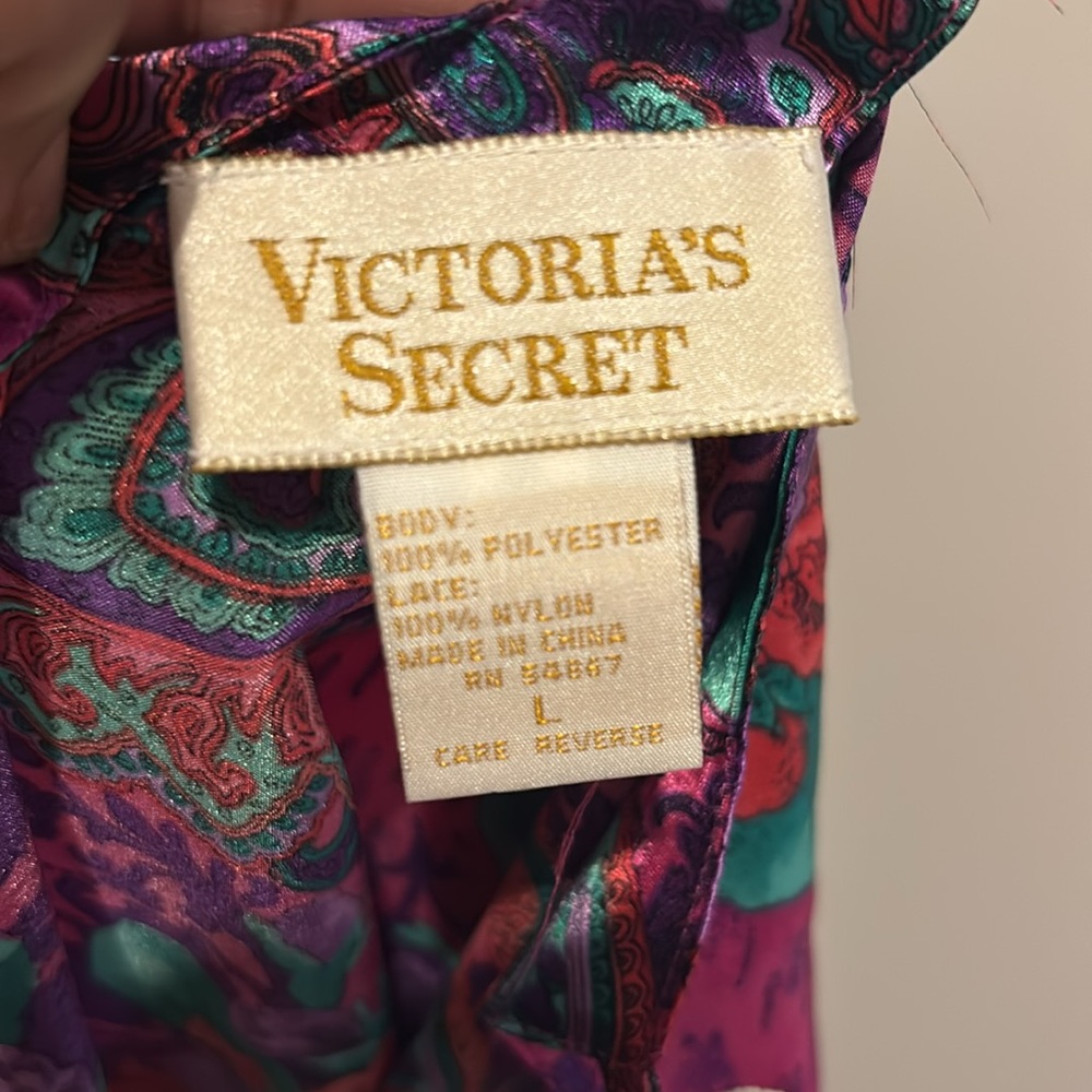 VTG Victoria Secret Gold Label Floral Lace Trim Satin Chemise dress size large - Picture 12 of 12